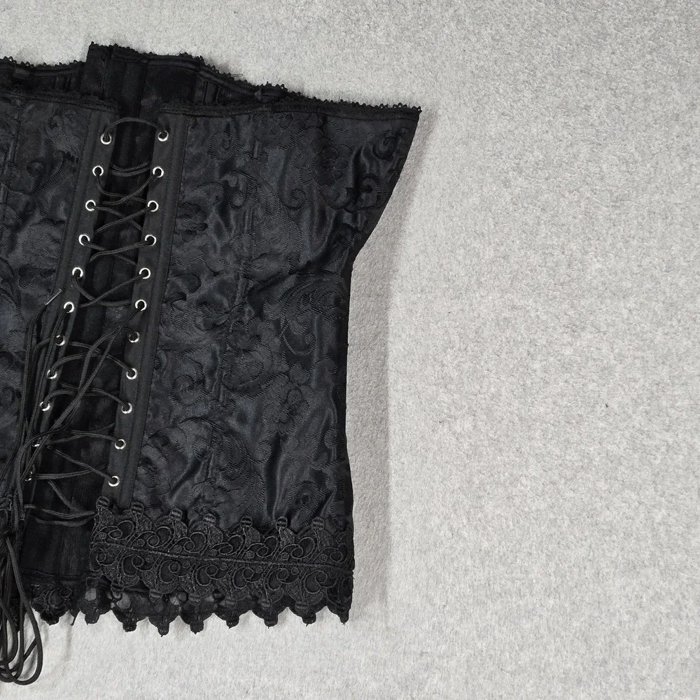 Frederick's Of Hollywood Women Corset 36 Black Floral Victorian Lace